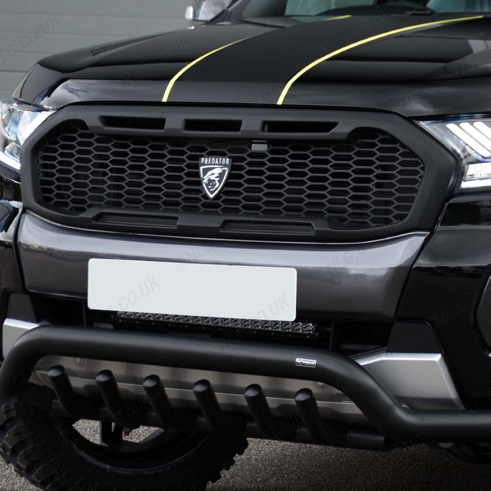 Calandre en maille Predator de style Raptor pour Ford Ranger Wildtrak 2019 en noir mat